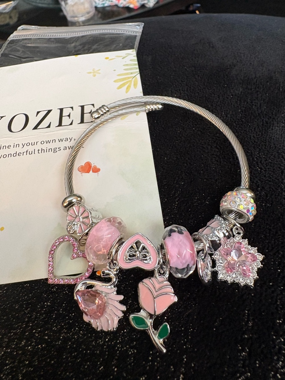 HiBracelet- Silver Tone Charm Bracelets, Adjustable Silver Tone Cable wire